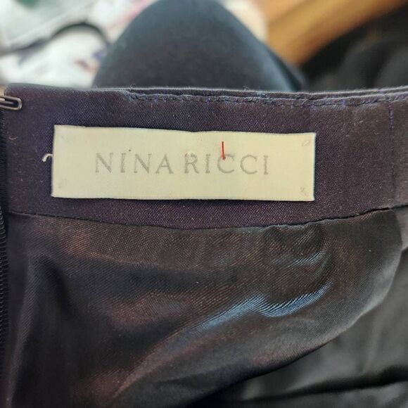 Nina Ricci Women's Black Purple Silk Wool Blend Back Zipper Pencil Skirt 38 XS 2 - Picture 10 of 12